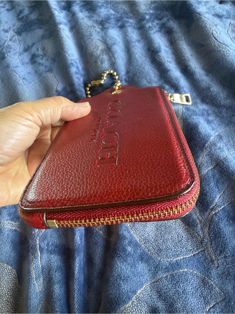 Coach Red Pebbled Leather Chain Wristlet Pouch with Gold Accents - Picture 3 of 16